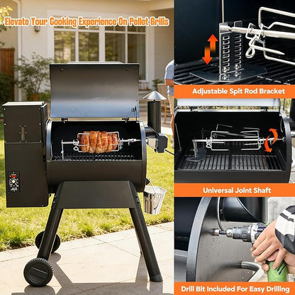 onlyfire Grill Rotisserie Kit for Traeger Pro 22, Pro 575, Pro 780 Series Wood Pellet Grill and Smoker, BBQ Grilling Accessory for Outdoor Cooking