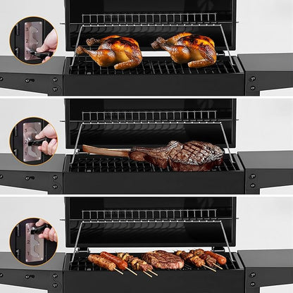 MASTER COOK Charcoal Grills with Two Foldable Side Tables, 353 Sq.In Cooking Area Outdoor Smoke Barbecue bbq Grill for Camping, Backyard Party, Patio, Picnic, Garden, Black,18"D x 43"W x 37"H