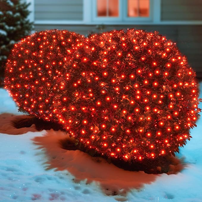 Led Red Christmas Net Lights Outdoor Christmas Bushes Lights 120Led 6ftx5ft, Connectable Outdoor Indoor Mesh Net Lighting for Xmas Holiday, Garden, Lawn, Shrubs, Trees, Bushes Decorations
