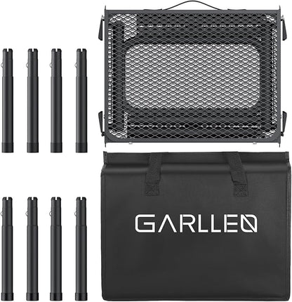 GARLLEN Folding Grill Table Max Capacity 66lbs, 3 Adjustable Height Portable Folding Camping Table with Heat-Resistant Mesh Tabletop, Aluminum Picnic Table for Outdoor, BBQ, Camping, 34.2"L x 15.7"W