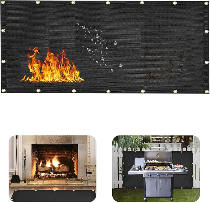 Heat Shield Behind Grill Black Fireproof Cover and Screen Protect Deck Railing from Grill Heat Shield for Wood Stove, 3’x6’ Wall Protector for Fridge Waterproof BBQ Mat UV Resistant Privacy Screen