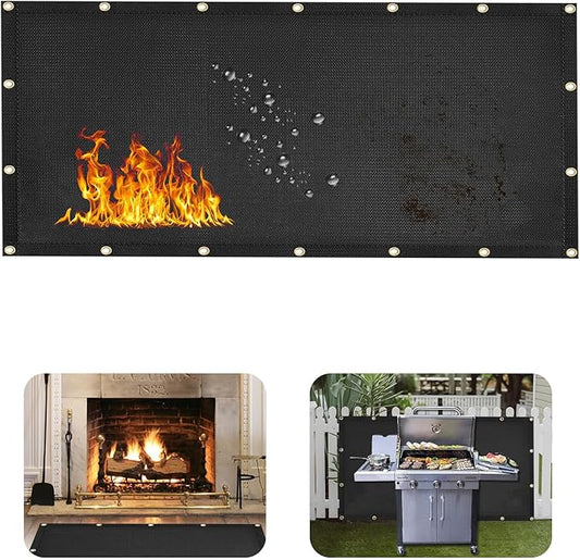 Heat Shield Behind Grill Black Fireproof Cover and Screen Protect Deck Railing from Grill Heat Shield for Wood Stove, 3’x6’ Wall Protector for Fridge Waterproof BBQ Mat UV Resistant Privacy Screen