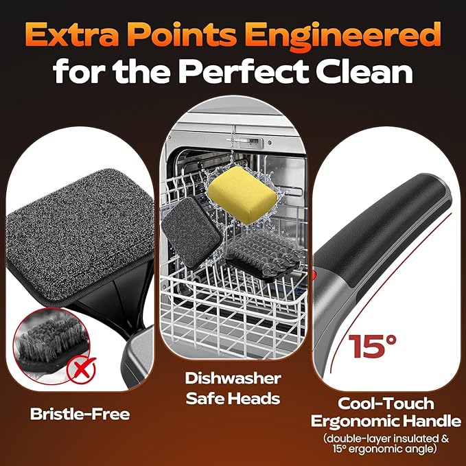 Bristle-Free Electric Grill Brush, Fire-Resistant BBQ Grill Brush, Reciprocating Grill Brush for Outdoor Grill, Grill Cleaner with 3 Heads, Cordless Grill Cleaning Brush with 3600 mAn, Silver