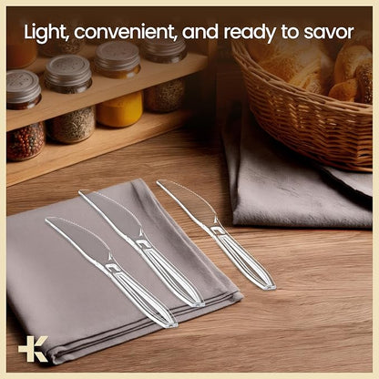 Bakken Disposable Cutlery Set 360 Pieces Knives, Heavy Duty Plastic Silverware, BPA-Free Food-Grade Materials, Heat-Resistant, Reusable Utensils for Parties, Catering, BBQs, and Everyday Use, Clear