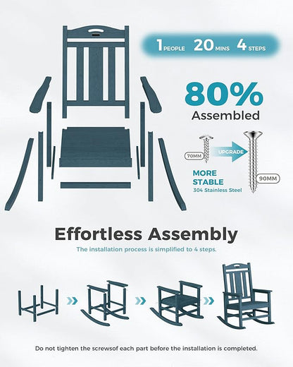 Ciokea Oversized Outdoor Rocking Chairs Set of 2, 380lbs Heavy-Duty Large Patio Rocker, High Back Cozy Porch Chairs, Weather Resistant Patio Rocking Chairs for Outside, Fire Pit, Deck, Slate Blue