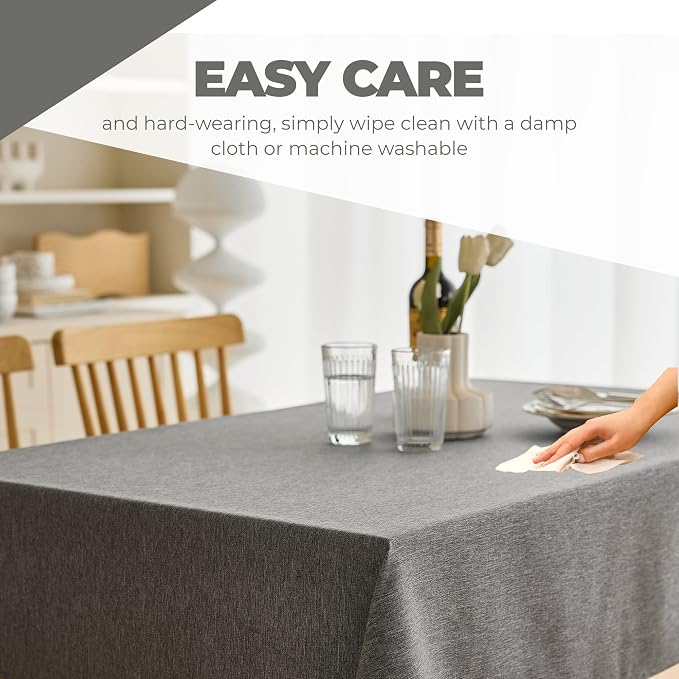 Decorelia Waterproof Linen Table Cloth for 8ft Rectangle Table, Easy to Clean Wrinkle-Free Wipeable Outdoor Tablecloth for Wedding, Party, and Camping(Oblong, 60 x 120 Inch (10-12 Seats), Dark Grey)