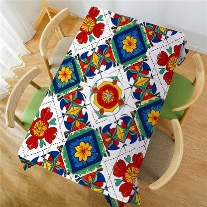 Swono Mexican Pattern Rectangular Tablecloth Ethnic Mosaic Patchwork Mandala Washable Table Cloth Kitchen Dining Room Table Cover for Party Dinner 50x72 Inch Tablecloths