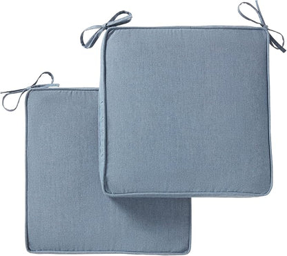 Indoor/Outdoor Chair Pads in Sunbrella Fabric – 17''x17'' Patio Seat Cushions with Foam Insert, Removable Reversible Cover & Ties for Patio Dining Chairs – Set of 2 or 4, Spectrum Denim