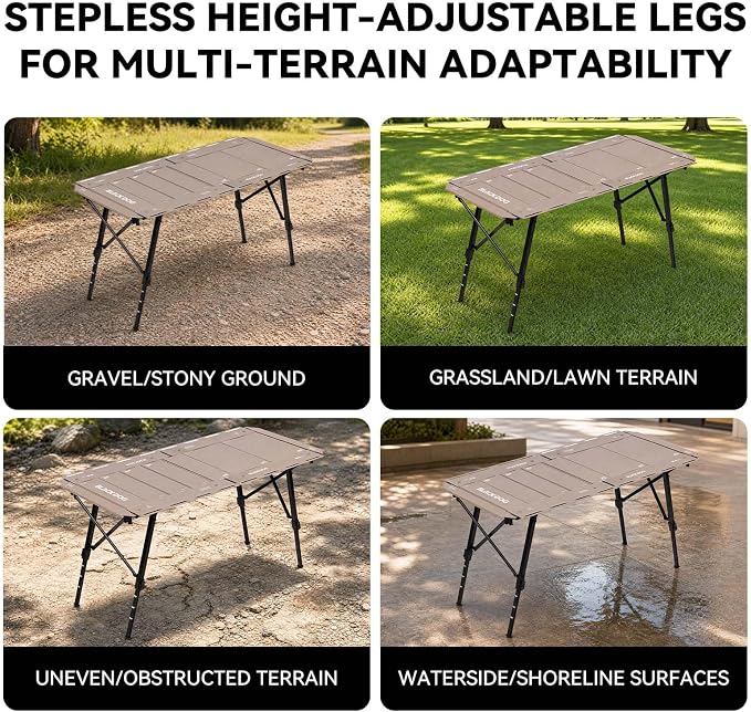 BLACKDOG 4.5U IGT Camping Table, Folding Portable Camp Table, Adjustable Height Aluminum Portable Table with Carry Bag for Outdoor, Pictic, Patio and Backyard 48.8" L x 22.8" W, Desert Sand