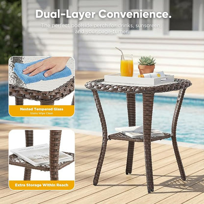 Belord Luxury Patio Furniture Set with 5-inch Thick Cushion, Outdoor 3-seat Sofa and High Back Swivel Rocker Patio Chairs and Ottoman, 6PCS Wicker Conversation Set for Deck Yard and Poolside,Blue
