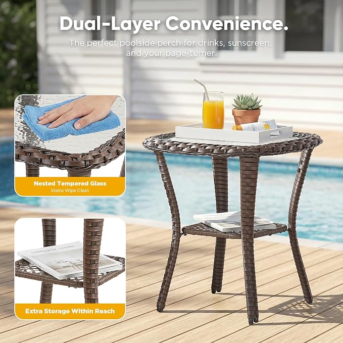Belord 3 Piece Patio Set,Swivel Patio Chairs Set with Side Table, All-Weather Wicker Backyard Balcony Porch Seating Group,Beige