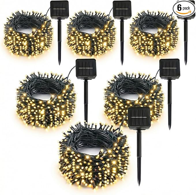 SyouHome Solar String Lights Outdoor, 6 Pack 600 LED Solar Christmas Lights | 236FT, 8 Modes, Auto ON/OFF, Memory Function, Warm White Waterproof Outdoor Light for Garden, Patio, Xmas, Balcony, Wedding