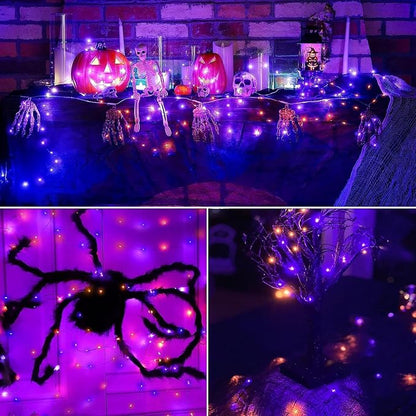 Joomer Orange Purple Halloween Solar String Lights,2 Pack Total 80FT 240LED | Solar Fairy Lights, Waterproof Outdoor Twinkle Lights with 8 Modes for Garden, Porch, Trees, Halloween Decor (Black Wire)