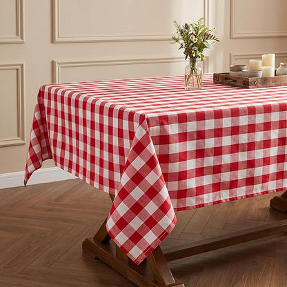 Red and White Gingham Tablecloth, Waterproof Outdoor Picnic Table Cover for Summer BBQ, Farmhouse Kitchen, Patio Dining, Reusable Machine Washable Checkered Table Cloth, W60 x L102 in