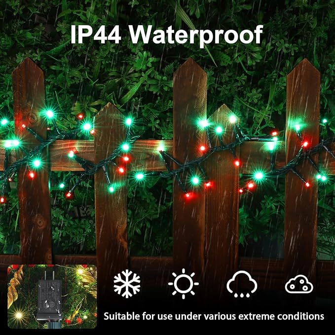 500 LED Red & Green String Lights, 46ft 16 Modes Plug in Christmas Lights, Waterproof Connectable Color Changing Cluster Lights for Indoor Outdoor Party Holiday Decor