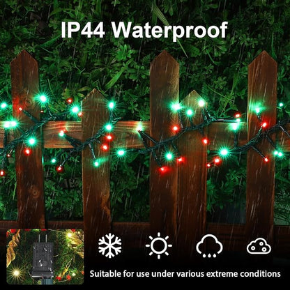 500 LED Red & Green String Lights, 46ft 16 Modes Plug in Christmas Lights, Waterproof Connectable Color Changing Cluster Lights for Indoor Outdoor Party Holiday Decor