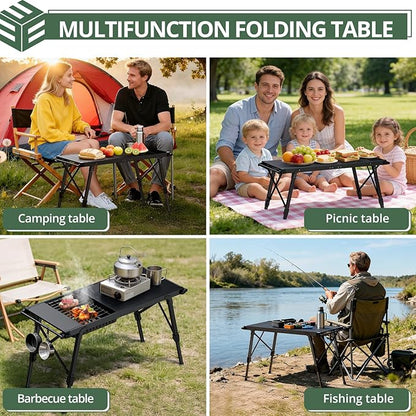 EYPINS IGT Camping Table Foldable - 3ft Modular Folding Table Adjustable Height, with Side Hanging Rails,Aluminum Lightweight Small Portable Camping Tables for Outdoor Cooking,Camping,BBQ