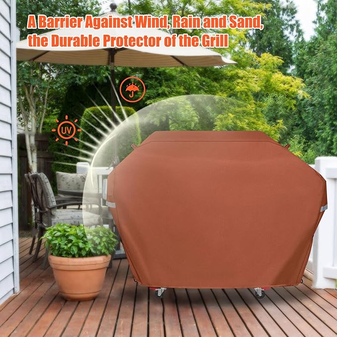 63 Inch Grill Cover for Weber Genesis 300 Series and New 2022 Genesis 300 Grills, Heavy Duty Waterproof Fade Resistant Outdoor BBQ Grill Cover with Elastic Drawstrings, Compared to Weber 7757, Brown