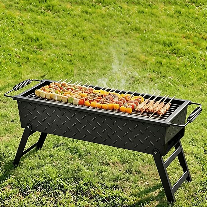 Portable Stainless Steel Mangal Charcoal Grill For Shish Kebab,Steaks,Burgers,Parrilla Para Asar Carne De Carbon,Foldable Barbecue Grill Skewer Asadores for Outdoor Cooking(80cm/32in)