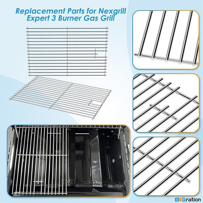 Replacement Parts Kit for Nexgrill 3 Burner 720-1012, Expert 3 Burner 720-0988EC, 720-0988ED, 720-0988EG Grill Heat Shield and Cooking Grate Replacement Parts