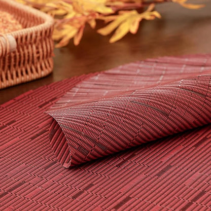 15 Inch Round Placemats Set of 4, Washable Vinyl Woven Place Mats | Heat Resistant Non-Slip Braided Table Mats for Dining Table Kitchen Indoor & Outdoor Use (Red, Set of 4)