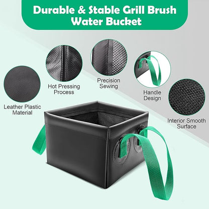 Collapsible Grill Brush Water Bucket, AHIER Dunk Tank for Grill Brush Heads for Stainless-Steel Grates((No Grill Brush)