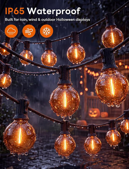 50FT G40 LED Halloween String Lights Outdoor, Orange Halloween Decorative Light with 27 LED Shatterproof Bulbs(2 Spare) Connectable Orange Outdoor Lights for Patio Balcony Backyard Pergola Decor