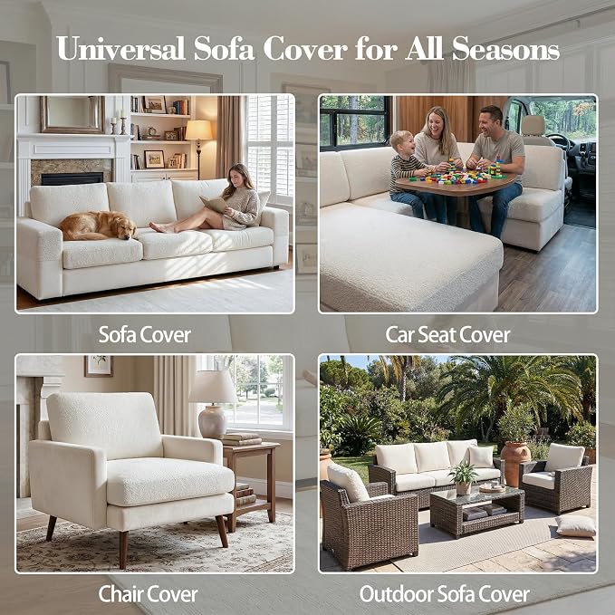 OHSIO Couch Cushion Covers for Sectional Sofa, Stretch Soft Sofa Slipcovers Washable Wear-Resistant Universal Furniture Protector for Living Room(2 Seaters Covers, Ivory)