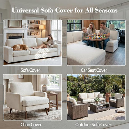 OHSIO Couch Cushion Covers for Sectional Sofa, Stretch Soft Sofa Slipcovers Washable Wear-Resistant Universal Furniture Protector for Living Room(2 Seaters Covers, Ivory)