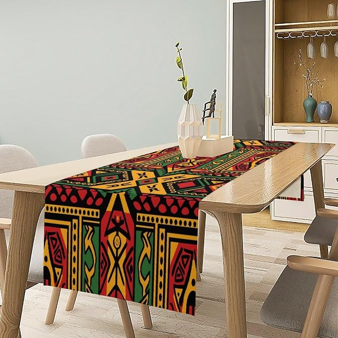 African Ethnic Table Runner, Retro Abstract Graphically Mandala Ancient Traditional Kitchen Seasonal Table Runner Decor for Farmhouse Home Holiday Parties 13x36in