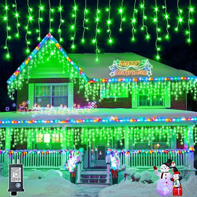 Icicle Lights for Outside 33FT 400 LED Green Christmas Lights | Connectable Icicle Christmas Lights Outdoor Waterproof 8 Modes Plug in for House Party Halloween Decoration
