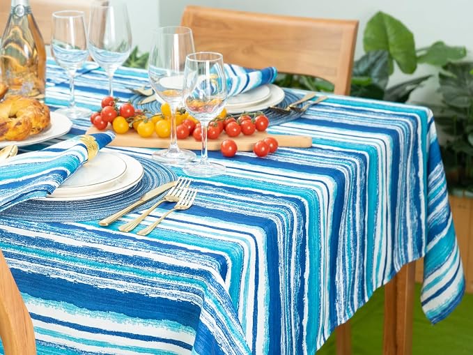 YiHomer Indoor Outdoor Tabletop for Spring Summer Decorations, Picnics and Dinner Parties - Stain and Water Resistant, Crayon Art (Ocean), Tablecloth, 60 x 120 Rectangle