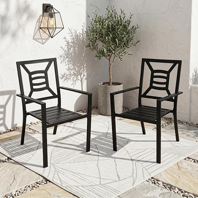Patio Dining Chairs Set of 2, Stackable Outdoor Metal Chairs High Back, All Weather Dining Furniture Set for Garden, Backyard, Porch