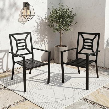 Patio Dining Chairs Set of 2, Stackable Metal Patio Chairs with High Back for Deck Bistro Porch Lawn, Black Wrought Iron Outdoor Dining Chairs