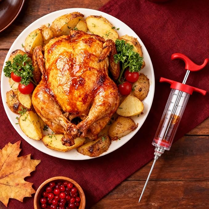 Plastic Turkey Baster Meat Injector Syringe Kit, Meat Baster for Cooking & Basting, Large Capacity Marinade Injector for Thanksgiving & Christmas Turkey Beef Pork Chicken Roasting Smoking BBQ