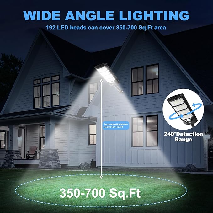 MUCH Solar Street Lights Outdoor 1 Pack, Waterproof with Motion Sensor, 8500K Solar Lights Outdoor, Lamparas Luces Solares para Exteriores Dusk to Dawn Commercial Lighting for Yard Path