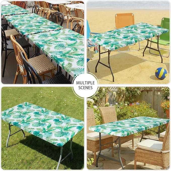 Smiry Spandex Fitted Tablecloth for 6 Foot Rectangle Tables, Washable Picnic Table Cover with Elastic, Stretch Reusable Table Cloth for Outdoor, Camping, Dining & Kitchen (Tropical, 30"x72")