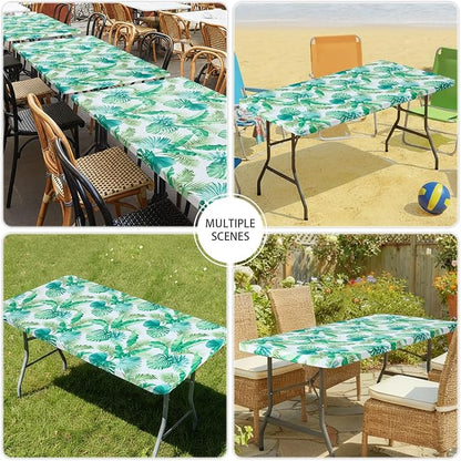 Smiry Spandex Fitted Tablecloth for 6 Foot Rectangle Tables, Washable Picnic Table Cover with Elastic, Stretch Reusable Table Cloth for Outdoor, Camping, Dining & Kitchen (Tropical, 30"x72")