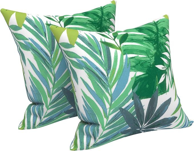 LVTXIII 2 Pack Outdoor Throw Pillow Covers for Patio Furniture, 16x16 Inch Square Pillow Case, Water-Repellent Cushion Covers for Garden, Porch, Sofa, Islamorada Blue Green