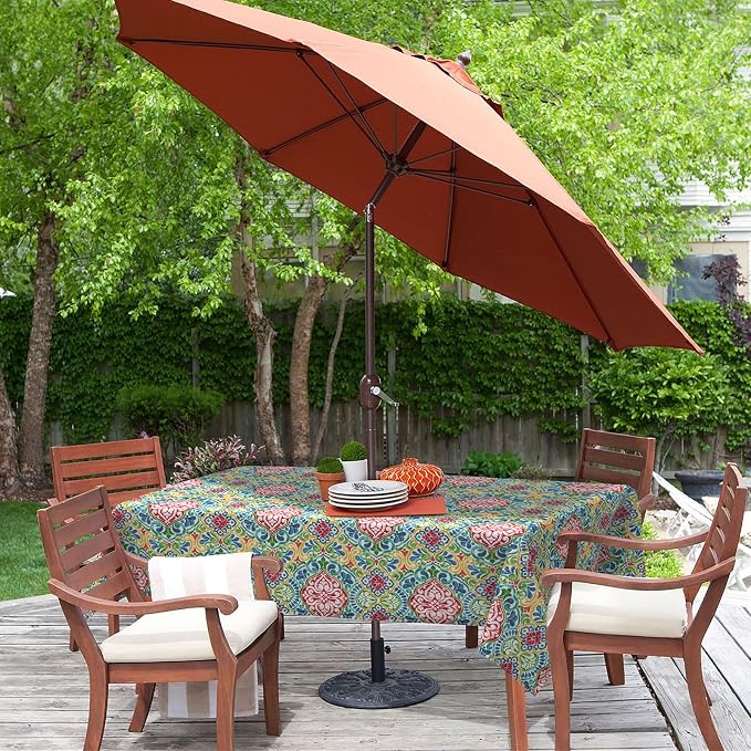 LVTXIII Rectangle Outdoor Tablecloth with Umbrella Hole and Zipper, Water-Repellent 60 x 84 Inch Patio Table Cover for Picnic, Garden, Backyard Dining, Damask Red