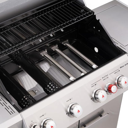 Monument Grills Mesa Series, Outdoor Barbecue Stainless Steel 4 Burner Propane Gas Grill, 62,000 BTU Patio Barbecue Grill with Side Burner, Infrared, Knob Controls, Mesa415BZ with BBQ Cover