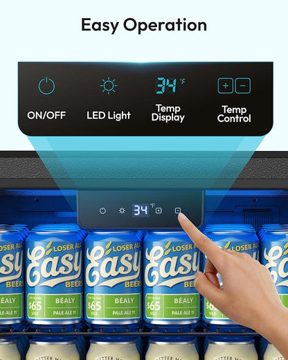 EUHOMY Beverage Refrigerator and Cooler, 128 Can Mini fridge with Glass Door, Small Refrigerator with Adjustable Shelves for Soda Beer or Wine, Perfect for Home/Bar/Office, Silver