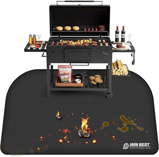 ImnBest 48" L x 30" W Fireproof Mat, Foldable Grill Mat, Floor Protection, Grill Mat, Silicone Fibreglass Heat Resistant Water-Resistant Grill Mat for BBQ Grills, Fireplace, Floor, Lawn and Camping