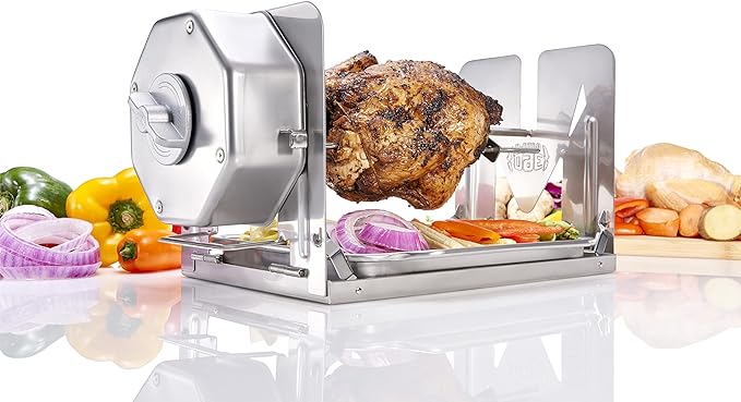 ROTO-Q 360 Cordless Universal Rotisserie Kit for Grills Ovens and Smokers - Non-Electric Wind-up Spit Roaster, Gas or Charcoal BBQ - Indoor/Outdoor (Stainless Steel)