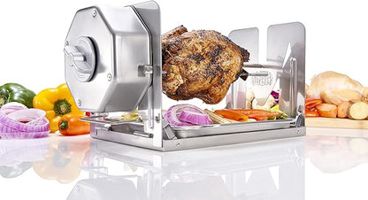 ROTO-Q 360 Cordless Universal Rotisserie Kit for Grills Ovens and Smokers - Non-Electric Wind-up Spit Roaster, Gas or Charcoal BBQ - Indoor/Outdoor (Stainless Steel)