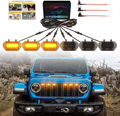 Amber Led Grill Grille Lights for 2024 2025 2026 Jeep Wrangler JL Jlu Sport | 6 in 1 upgraded Oem Jl Jlu grills light assembly