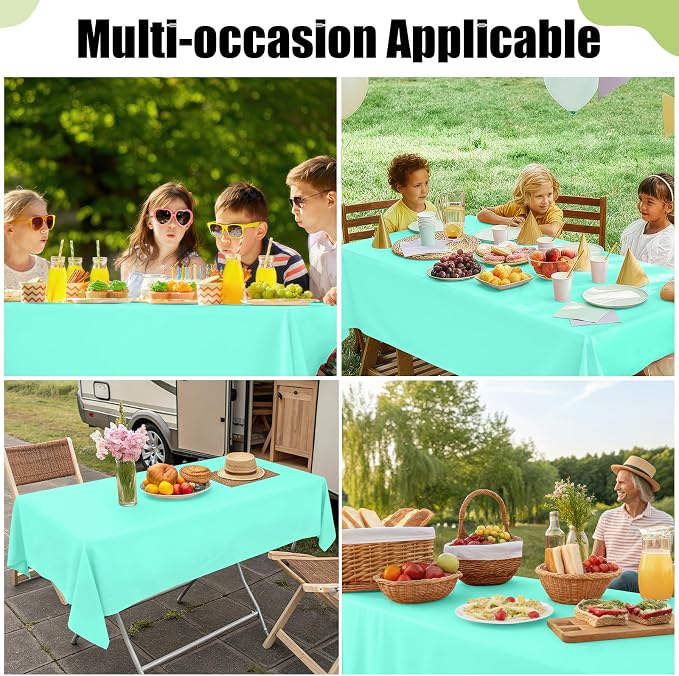 Smiry Disposable Table Cloth - 10 Pack, 54 x 108 Inch Waterproof Rectangle Tablecloths for Parties, Decorative Plastic Table Cover, Leakproof & Sturdy, Mint Green