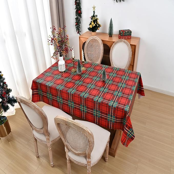 Christmas Tablecloth Heavy Duty Vinyl Red 54x84 inch Square Christmas Table Cloth Reusable Waterproof Foldable Plastic Tablecloths PVC Xmas Table Cover for New Year Party Decor