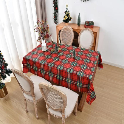 Christmas Tablecloth Heavy Duty Vinyl Red 54x84 inch Square Christmas Table Cloth Reusable Waterproof Foldable Plastic Tablecloths PVC Xmas Table Cover for New Year Party Decor