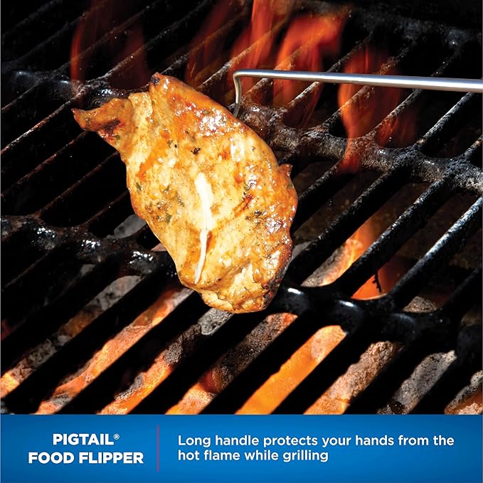 Jaccard Pigtail Food Flipper, Hardwood Handle/Stainless Steel, Combo (Blister Pack)